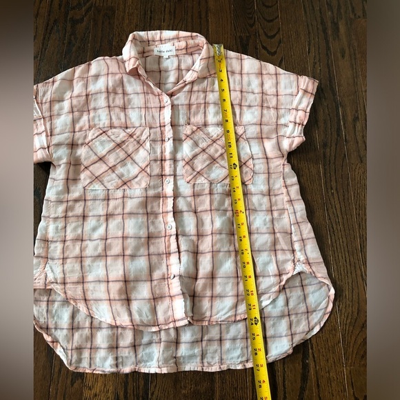 Bella Dahl Women’s S Orange/White Rolled Short-Sleeve Semi-Sheer Button-Down Top - Picture 8 of 9